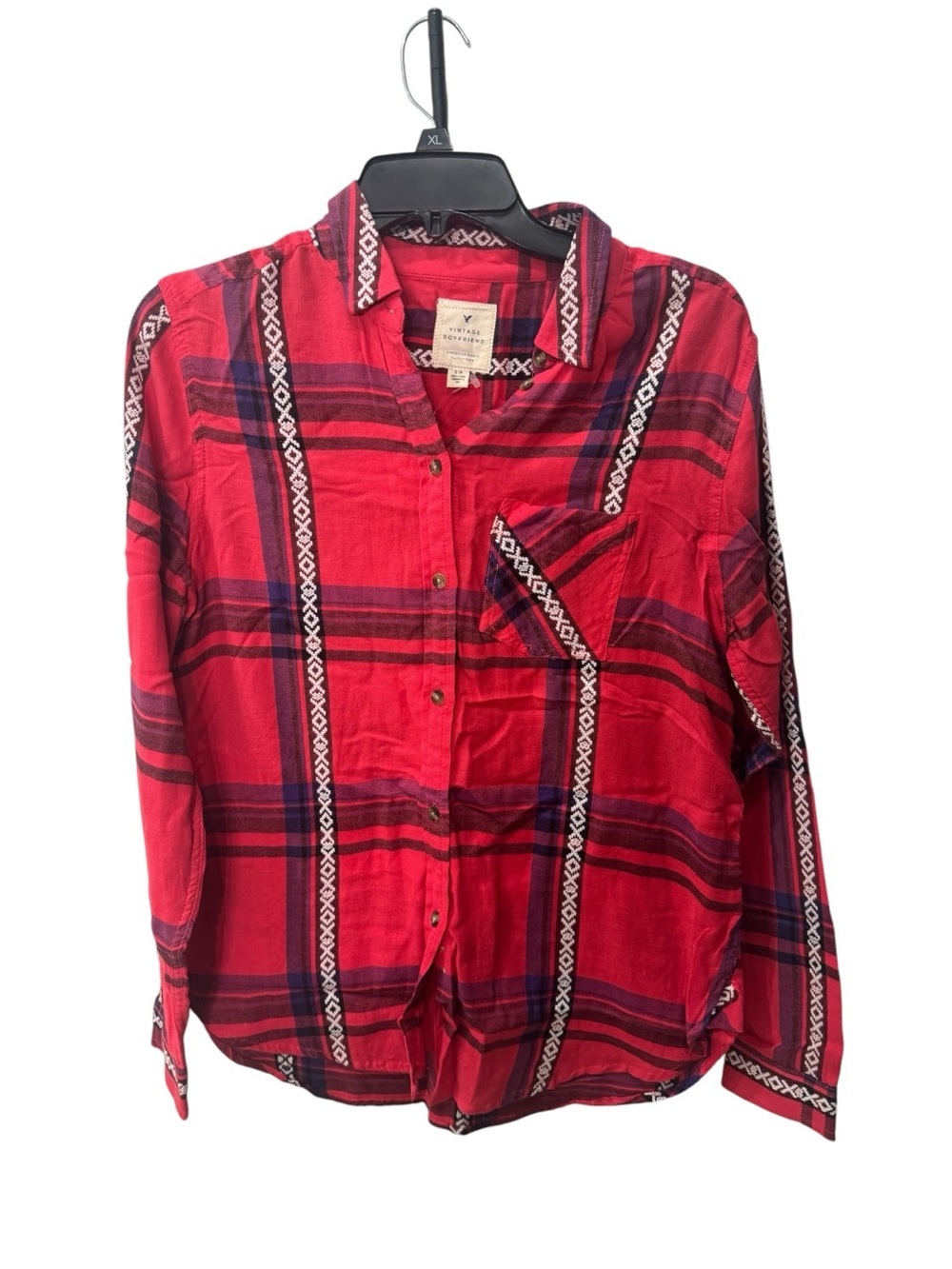 American Eagle Outfitters "Vintage Boyfriend" Embroidered Plaid shirt size S